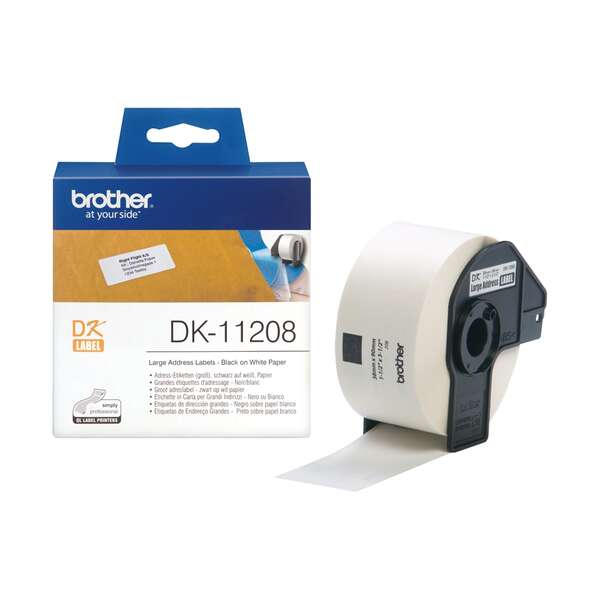 Brother DK11208 - Etichette Originali Precortate per Indirizzi Grandi - 38x90 mm - 400 Unità - Testo nero su sfondo bianco