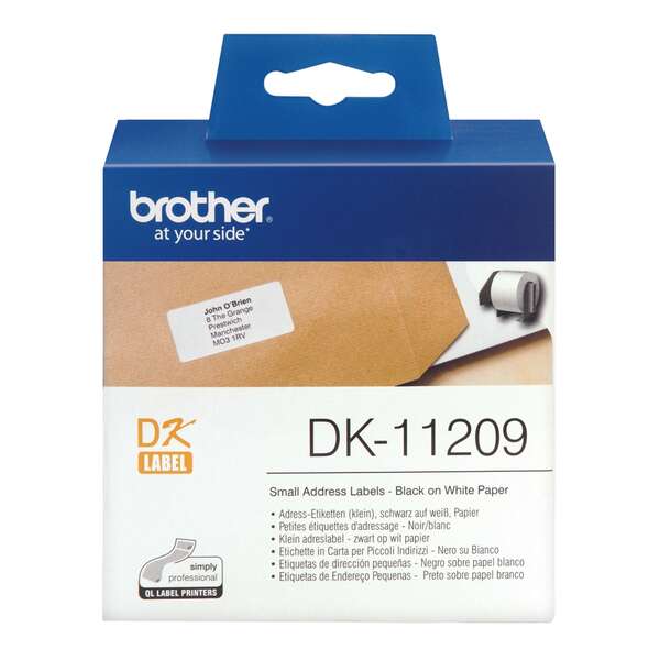 Brother DK11209 - Etichette Originali Precortate per Indirizzi Piccole - 29x62 mm - 800 Unità - Testo nero su sfondo bianco
