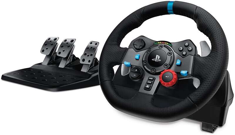 Logitech G29 Driving Force Juego de Volante y Pedales Compatibile con PS3, PS4, PS5 y PC - Giro 900º - Efecto Force Feedback - Freno No Lineal - Volante de Aluminio, Cuero y Acero - Pedales Ajustables - Adaptable a Mesa y Soporte