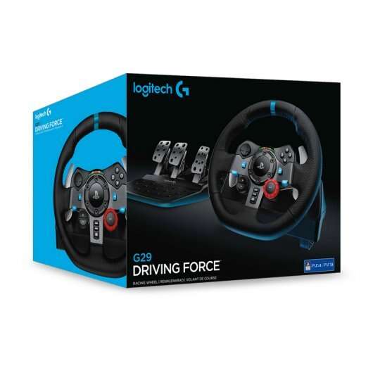 Logitech G29 Driving Force Juego de Volante y Pedales Compatibile con PS3, PS4, PS5 y PC - Giro 900º - Efecto Force Feedback - Freno No Lineal - Volante de Aluminio, Cuero y Acero - Pedales Ajustables - Adaptable a Mesa y Soporte