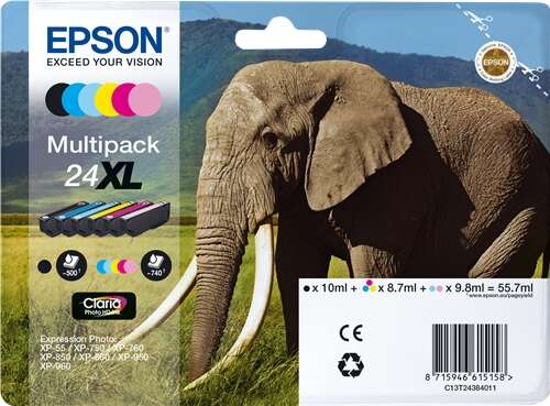 Epson T2438 (24XL) Confezione 6 Cartucce d'Inchiostro Originali - C13T24384011