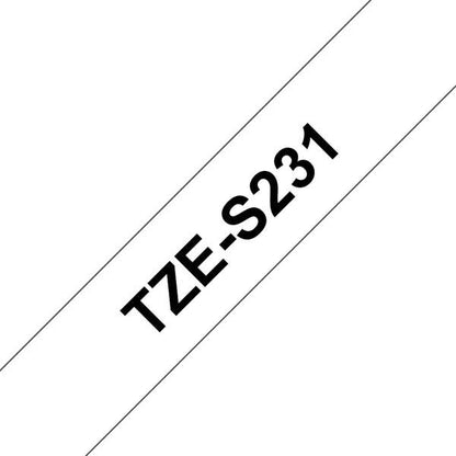 Brother TZeS231 Nastro Laminato Super Adesivo Originale per Etichette - Testo nero su fondo bianco - Larghezza 12mm x 8 metri