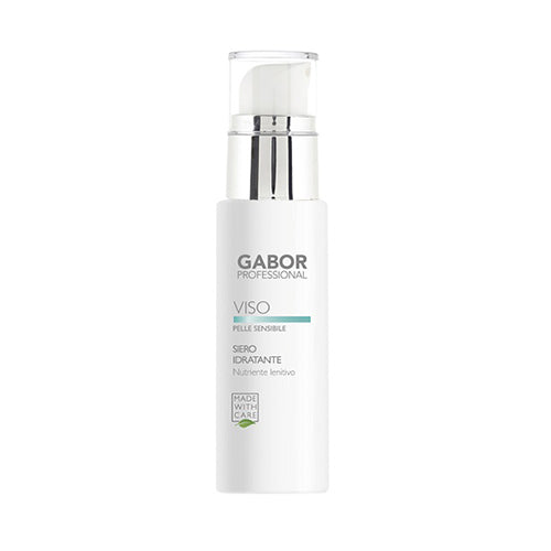 Siero idratante pelle sensibile Gabor Professional in flacone bianco con pompa, con principi attivi nutrienti e protettivi, ideale per pelli delicate.