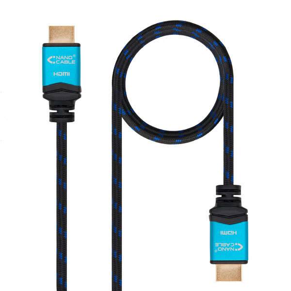Nanocable Cavo HDMI v2.0 Maschio a HDMI v2.0 Maschio 10m - 4K@60Hz 18Gbps - Alta Velocità - Rivestimento Nylon Intrecciato - Colore Nero/Blu