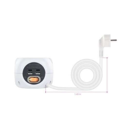 Nanocable Base 3 Prese Tipo F + 2x USB-A e 2x USB-C con Interruttore - Cavo 1.40m