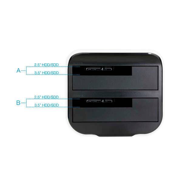 Tooq Docking Station USB 3.0 - HDD/SSD 2.5", 3.5" SATA I,II,III - Pulsante di Clonazione - Copia di Backup - Colore Bianco/Nero