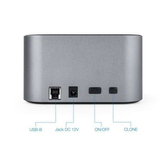 Docking Station Tooq USB 3.0/3.1 Gen 1 - HDD/SSD 2.5", 3.5" SATA - Pulsante Clonazione - Colore Grigio/Nero