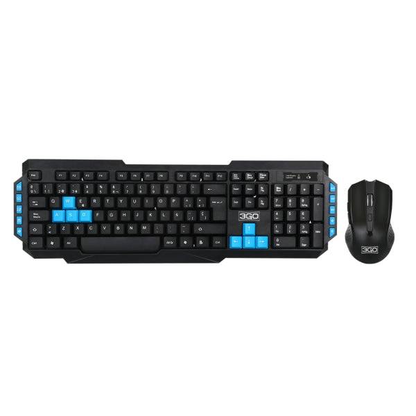 3Go Drile H2 Pack USB Tastiera Multimediale + Ratone 1000dpi 5 Pulsanti + Auricolari con Microfono - Uso Ambidestro - Colore Nero