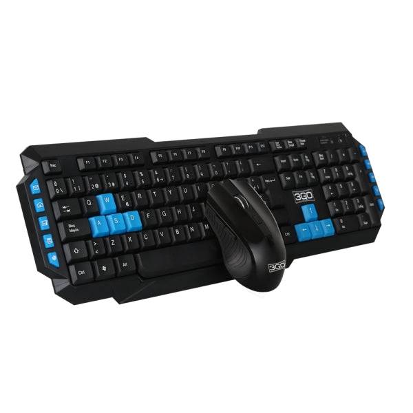 3Go Drile H2 Pack USB Tastiera Multimediale + Ratone 1000dpi 5 Pulsanti + Auricolari con Microfono - Uso Ambidestro - Colore Nero