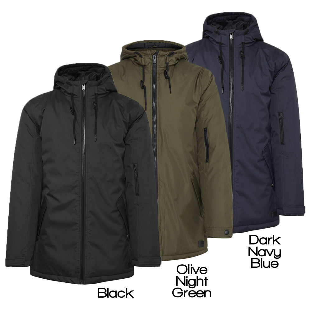 Giubbotto lungo Blend con cappuccio in tessuto resistente nero, con tasche laterali e chiusura zip, ideale per l'inverno - SKU: sku-37543715602592