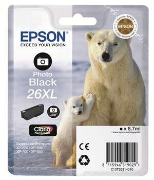 Epson T2631 (26XL) Nero Photo Cartuccia d'Inchiostro Originale - C13T26314012