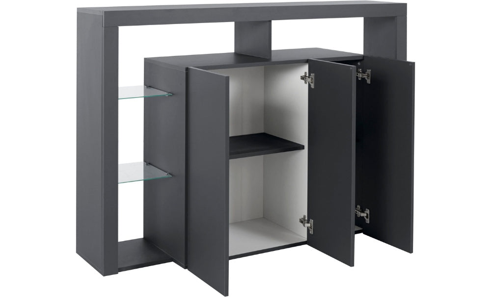 Madia Alta ESSENTIAL 150 cm, Antracite Opaco, Ripiani in Vetro, Made in Italy