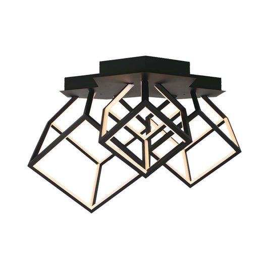 Lampadario LED moderno con struttura a 3 cubi neri e illuminazione integrata, ideale per soggiorno o sala da pranzo, SKU: 15342