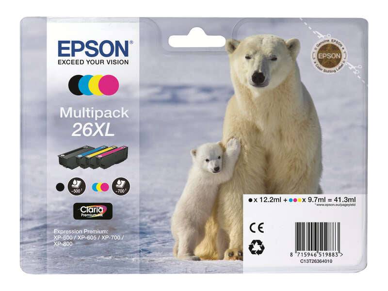 Epson T2636 (26XL) Confezione 4 Cartucce d'Inchiostro Originali - C13T26364010