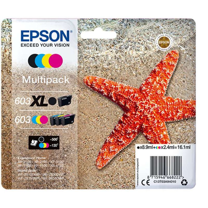 Epson 603XL/603 Confezione 4 Cartucce d'Inchiostro Originali - C13T03A94010