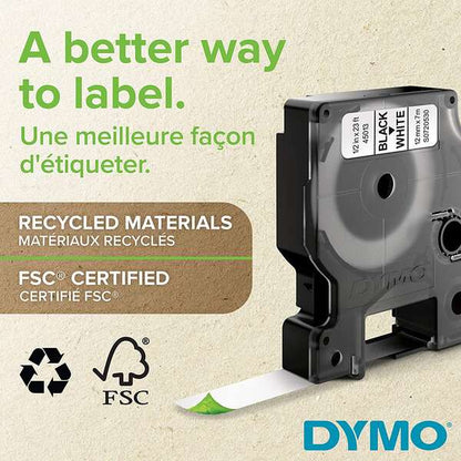 Dymo D1 45013 Nastro Etichette Originale per Etichettatrice - Testo nero su fondo bianco - Larghezza 12mm x 7 metri - S0720530