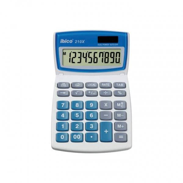Ibico 210X Calcolatrice da Tavolo 10 Cifre - Display LCD Inclinabile Regolabile - Tasti Grandi - Colore Bianco/Blu