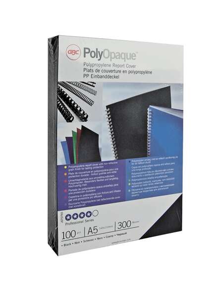 GBC PolyOpaque Confezione da 100 Copertine di Rilegatura A4 - 300 Micron - Colore Nero