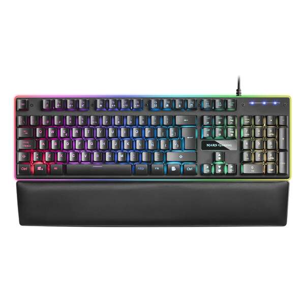 Mars Gaming MK320 Tastiera Ibrida USB - Retroilluminazione LED RGB - Poggiapolsi Imbottito - Antighosting - Cavo da 1.50m