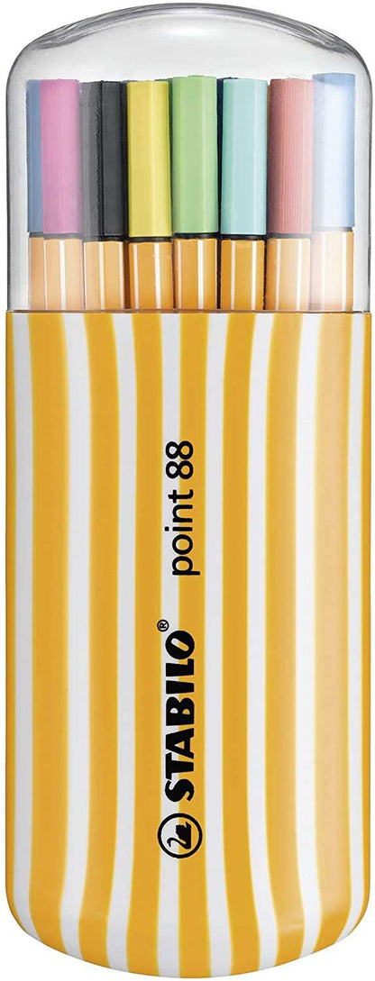 Stabilo Point 88 Zebrui Set di 20 Pennarelli Punta Fine Fibra - Tratto 0.4 mm - Inchiostro a Base d'Acqua - Colori Assortiti