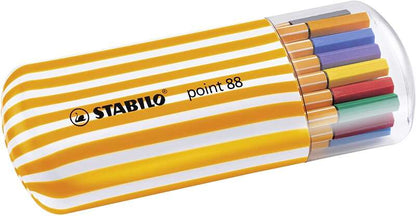 Stabilo Point 88 Zebrui Set di 20 Pennarelli Punta Fine Fibra - Tratto 0.4 mm - Inchiostro a Base d'Acqua - Colori Assortiti