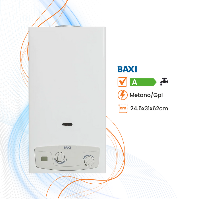 Scaldabagno Baxi AcquaPro Jet Blue Low Nox a Gas Tiraggio Naturale