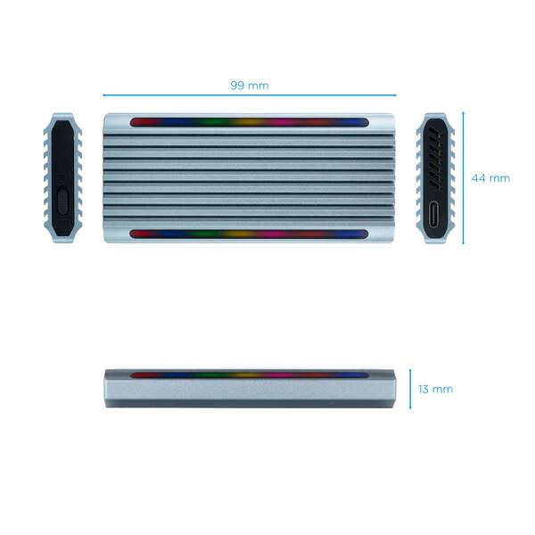 Tooq Shinobi Custodia Esterna SSD M.2 NGFF/NVMe USB-A 3.1 Gen2 RGB