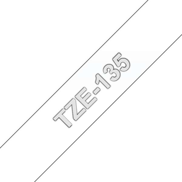 Brother TZe135 Nastro Laminato Originale per Etichette - Testo bianco su fondo trasparente - Larghezza 12mm x 8 metri