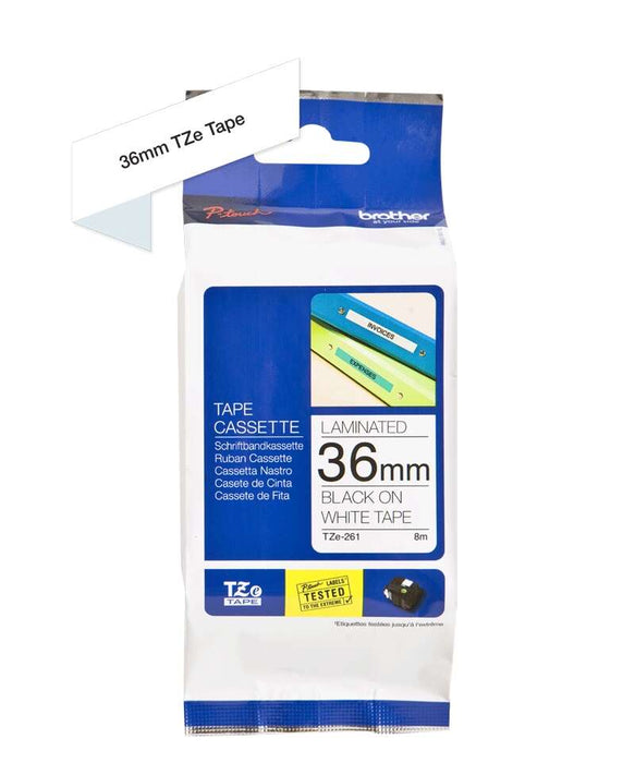 Brother TZe261 Nastro Laminato Originale per Etichette - Testo nero su fondo bianco - Larghezza 36mm x 8 metri