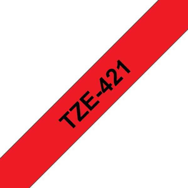Brother TZe421 Nastro Laminato Originale Etichette - Testo Nero su Fondo Rosso - Larghezza 9mm x 8 Metri