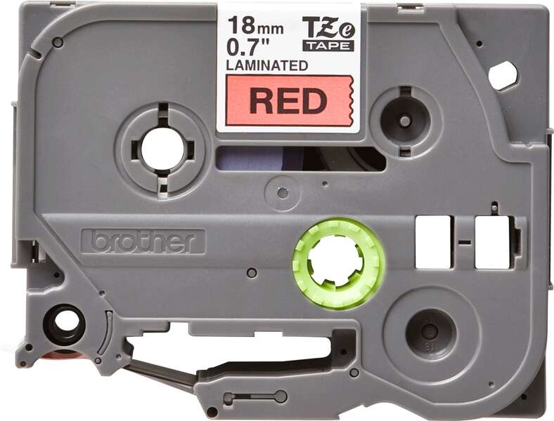 Brother TZe441 Nastro Laminato Originale per Etichette - Testo nero su fondo rosso - Larghezza 18mm x 8 metri