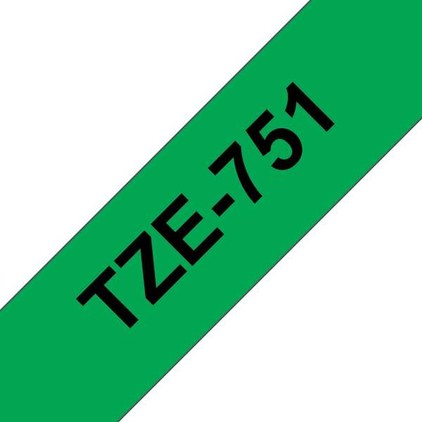 Brother TZe751 Nastro Laminato Originale per Etichette - Testo nero su fondo verde - Larghezza 24mm x 8 metri