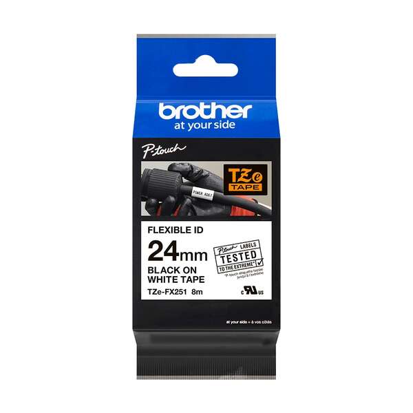 Brother TZeFX251 Nastro Laminato Flessibile Originale per Etichette - Testo nero su fondo bianco - Larghezza 24mm x 8 metri