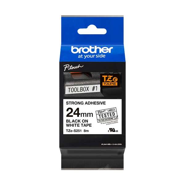 Brother TZeS251 Nastro Laminato Super Adesivo Originale per Etichette - Testo nero su fondo bianco - Larghezza 24mm x 8 metri