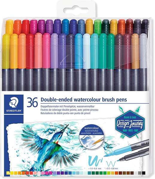 Staedtler 3001 Confezione 36 Pennarelli Acquerellabili Doppia Punta - Colori Assortiti