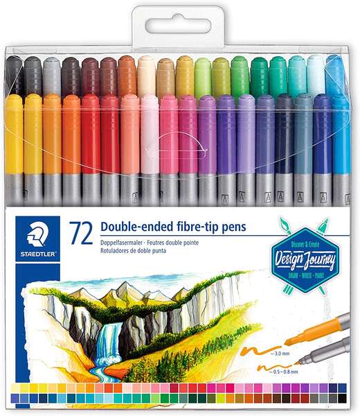 Staedtler 3200 Confezione da 72 Pennarelli Doppia Punta - Resistente alla Pressione - Colori Assortiti