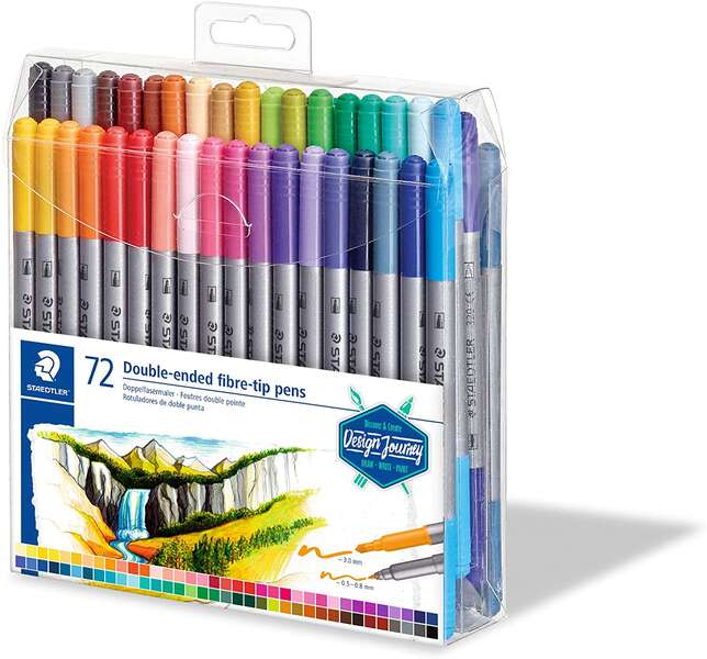 Staedtler 3200 Confezione da 72 Pennarelli Doppia Punta - Resistente alla Pressione - Colori Assortiti