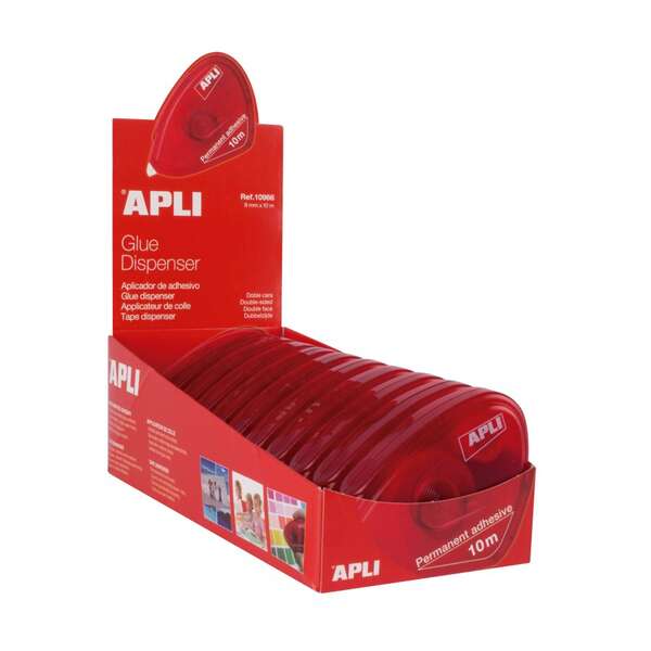Apli Espositore 10 Applicatori Adesivi Biadesivo 8 mm x 10 m