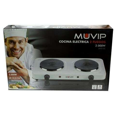 Muvip Cucina Elettrica 2 Piastre 2000W - 5 Livelli di Potenza - Termostato con Sistema di Sicurezza
