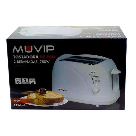 Muvip Tostapane 750W - Capacità 2 Fette - 6 Livelli di Tostatura - Funzione Riscalda, Scongelamento e Ricaldamento - Arresto Automatico e Manuale