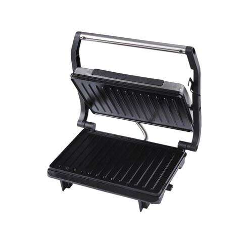 Muvip Piastra Grill Inox 750W - Piastra Superiore Basculante - Pressione Uniforme - Manico Tocco Freddo