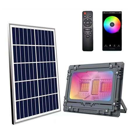 Elbat Faro Solare LED RGB 60W - 515LM - Bluetooth - Batteria 5V/6AH - Telecomando - IP67