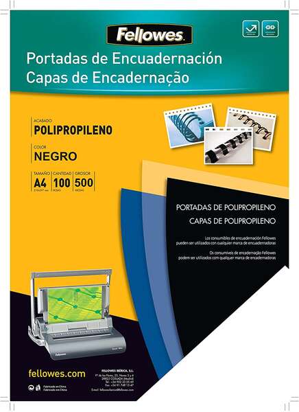 Fellowes Confezione di 100 Copertine in Polipropilene A4 - 500 Micron - Finitura di Qualità
