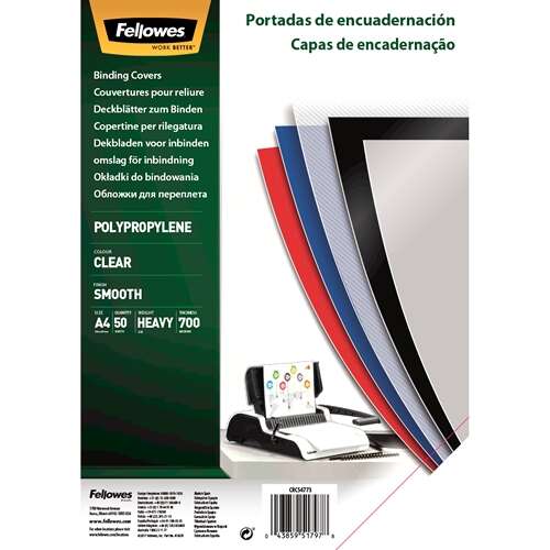 Fellowes Confezione di 50 Copertine in Polipropilene A4 - 700 Micron - Finitura di Qualità - Trasparente