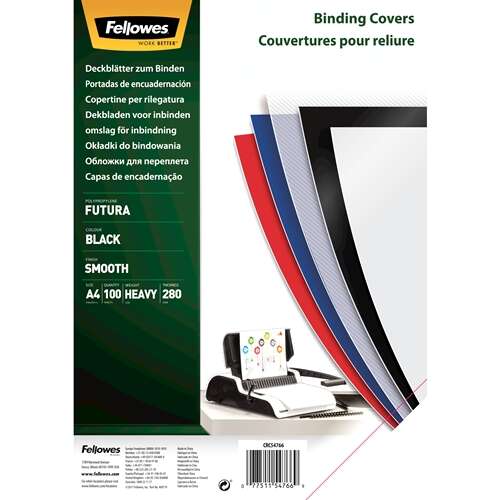 Fellowes Confezione da 100 Copertine di Polipropilene A4 - 280 Micron - Molto Resistenti - Colore Nero
