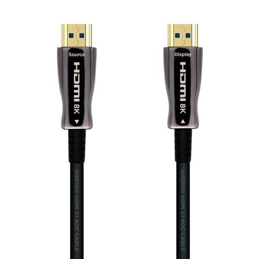 Aisens Cavo HDMI V2.1 AOC (Active Optical Cable) Fibra Ottica Ultra Alta Velocità UHS 8K@60Hz 4K@120Hz 4:4:4 48Gbps - A/M-A/M - 20m - Colore Nero