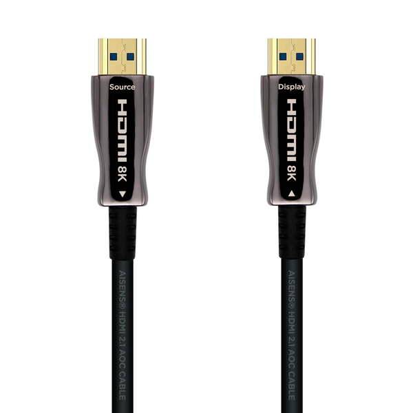 Aisens Cavo HDMI V2.1 AOC (Active Optical Cable) Fibra Ottica Ultra Alta Velocità UHS 8K@60Hz 4K@120Hz 4:4:4 48Gbps - A/M-A/M - 20m - Colore Nero