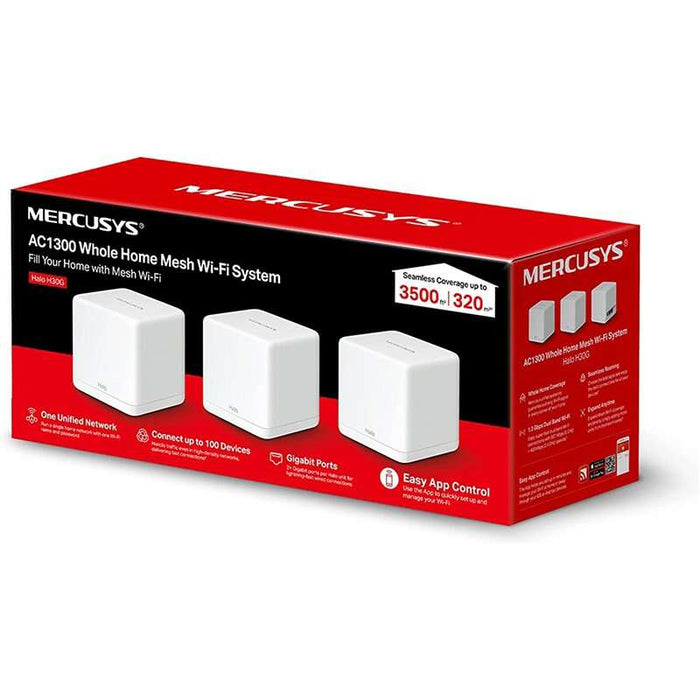 Mercusys Halo H30G Sistema Wi-Fi Mesh AC1300 Dual Band - 3 Unità Halo - Copertura fino a 260 m² - Roaming Senza Interruzioni