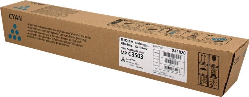 Ricoh Aficio MP-C3003/MP-C3004/MP-C3503/MP-C3504/MP-C4504/MP-C5504/MP-C6004 Ciano Cartuccia Toner Originale - 841820/841816