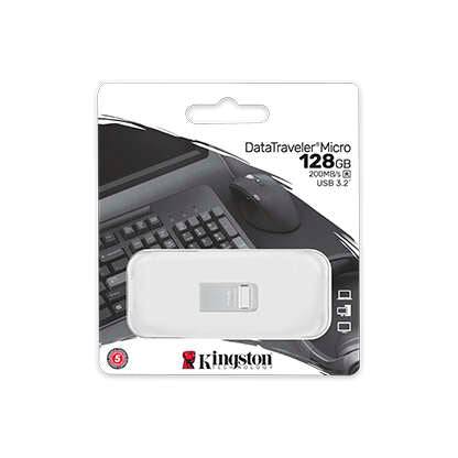 Memoria USB Kingston DataTraveler Micro 128GB - USB 3.2 Gen 1 - Ultracompatta e Leggera - Moschettone per Portachiavi - Corpo in Metallo (Pendrive)